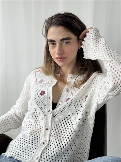 Retrobird Beige Embroidered Romantic Cardigan