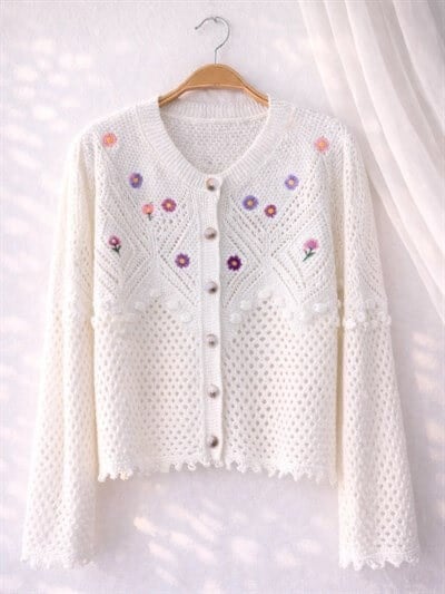 Retrobird Beige Embroidered Romantic Cardigan