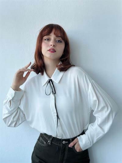  Retrobird White Short Viscose Fabric Boyfriend Shirt