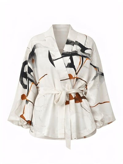 Retrobird Beyaz Mini Wrap Bluz Kimono