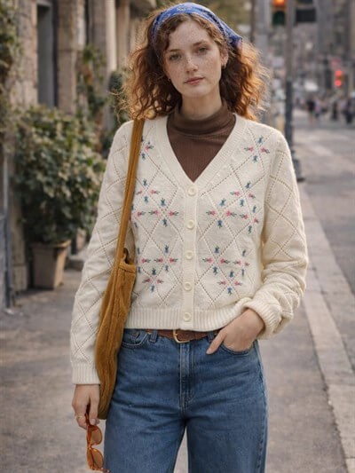 Retrobird White Embroidered Romantic Cardigan