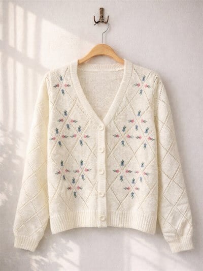 Retrobird White Embroidered Romantic Cardigan
