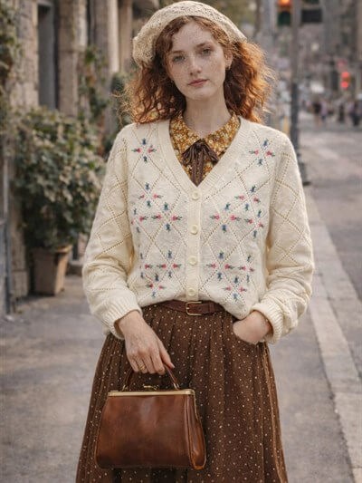 Retrobird White Embroidered Romantic Cardigan
