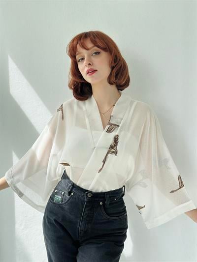 Retrobird White Design Mini Kimono