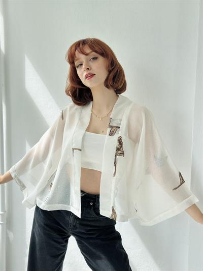 Retrobird White Design Mini Kimono