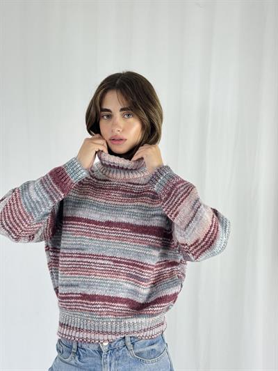 Retrobird Bordo Gri Boğazlı Triko Kazak