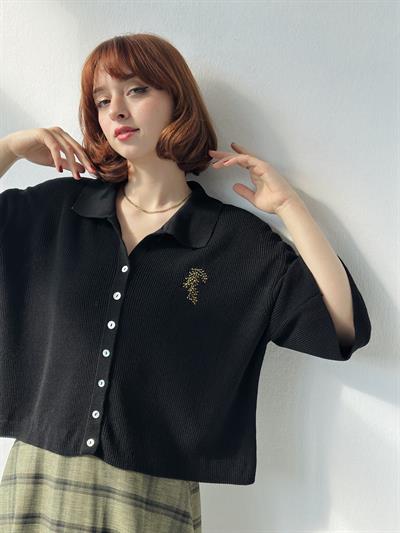 Retrobird Bol ve Kısa Kol Siyah Nakış Detaylı Hırka