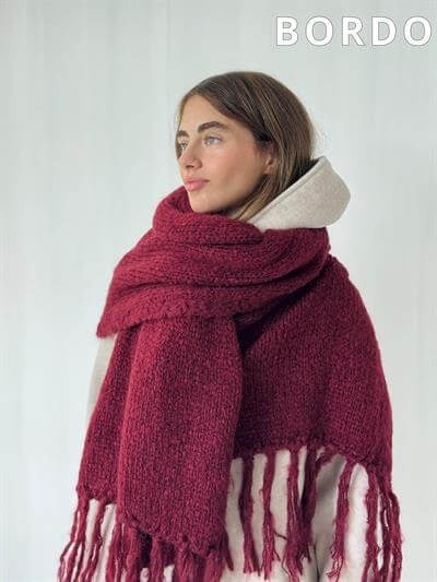 Retrobird Bordo Büyük Boy Soft Örgü Atkı