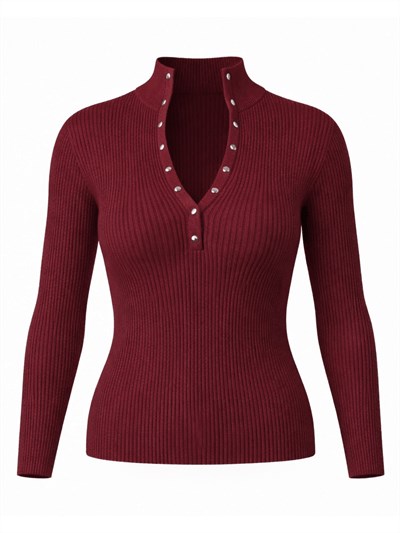 Retrobird Burgundy Thin Studded Knit Sweater