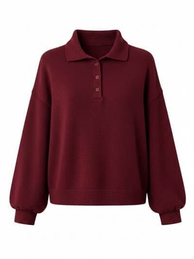 Retrobird Claret Red Polo Neck Basic Sweater
