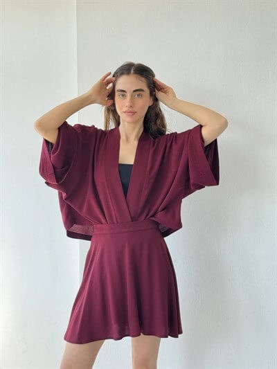 Retrobird Bordo Tasarım Boho Mini Kimono