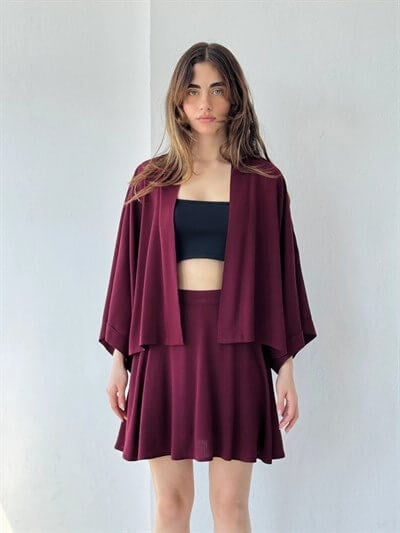 Retrobird Bordo Tasarım Boho Mini Kimono