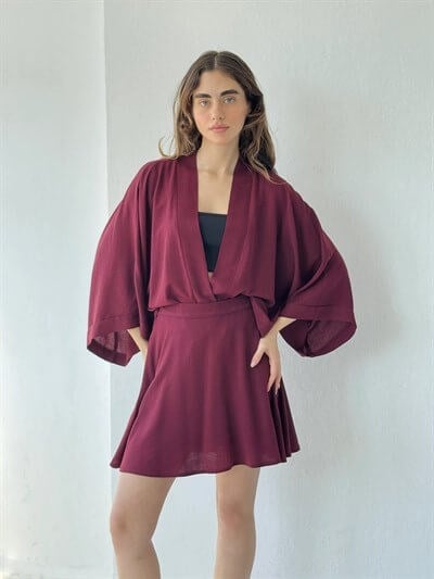Retrobird Bordo Tasarım Boho Mini Kimono