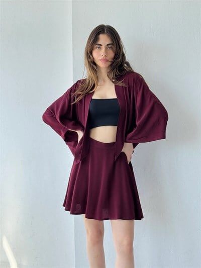 Retrobird Bordo Tasarım Boho Mini Kimono