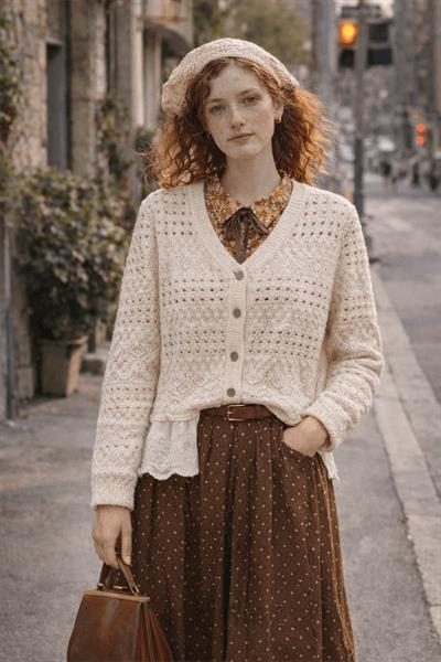 Retrobird Stone Color Embroidered Romantic Cardigan