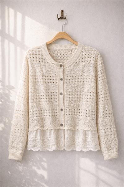 Retrobird Stone Color Embroidered Romantic Cardigan