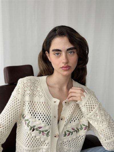 Retrobird Romantic Cardigan with Wheat Embroidery