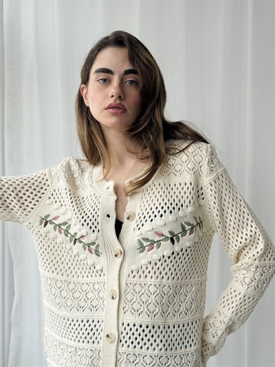Retrobird Romantic Cardigan with Wheat Embroidery