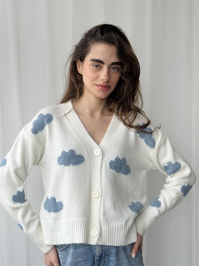 Retrobird Off-White Cloud Embossed Cardigan