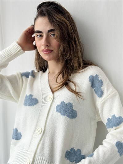 Retrobird Off-White Cloud Embossed Cardigan