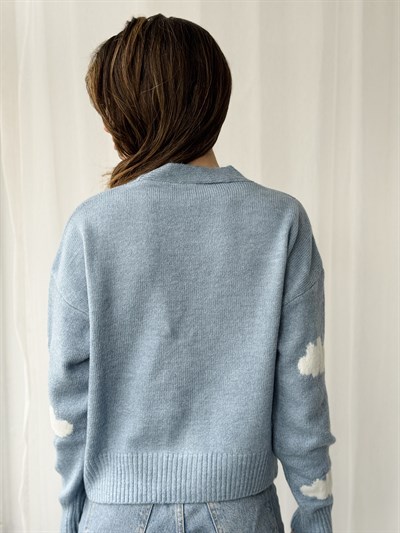 Retrobird Blue Cloud Embossed Cardigan