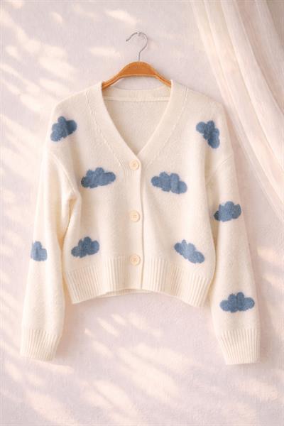 Retrobird Off-White Cloud Embossed Cardigan