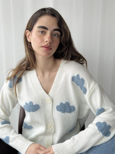 Retrobird Off-White Cloud Embossed Cardigan