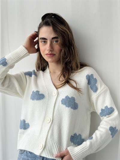 Retrobird Off-White Cloud Embossed Cardigan