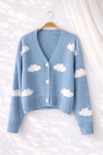 Retrobird Blue Cloud Embossed Cardigan
