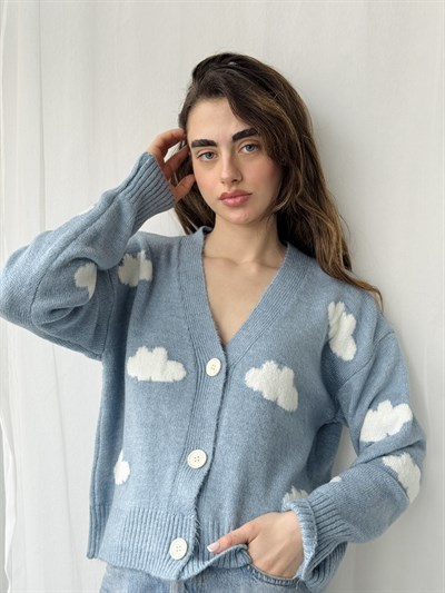 Retrobird Blue Cloud Embossed Cardigan