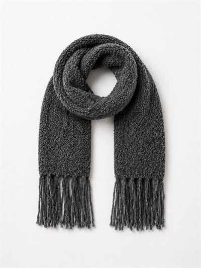 Retrobird Large Size Soft Bouclé Anthracite Knit Scarf