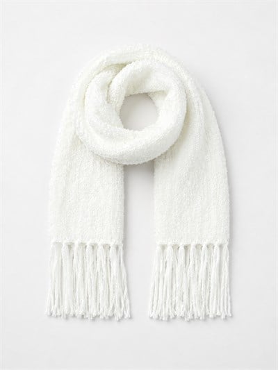 Retrobird Large Size Soft Bouclé Off-White Knit Scarf