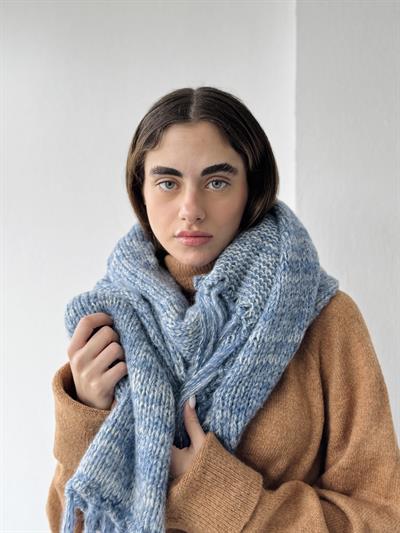 Retrobird Large Soft Blue and White Knitted Scarf