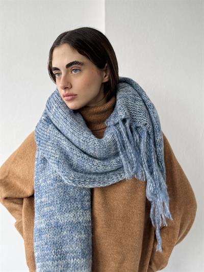 Retrobird Large Soft Blue and White Knitted Scarf