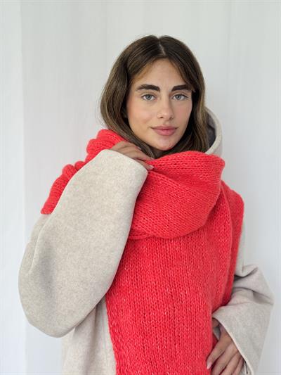 Retrobird Nar Çiçeği Rengi Büyük Boy Soft Örgü Atkı