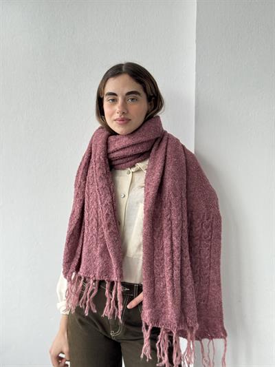 Retrobird Large Size Soft Bouclé Rose Pink Knitted Scarf