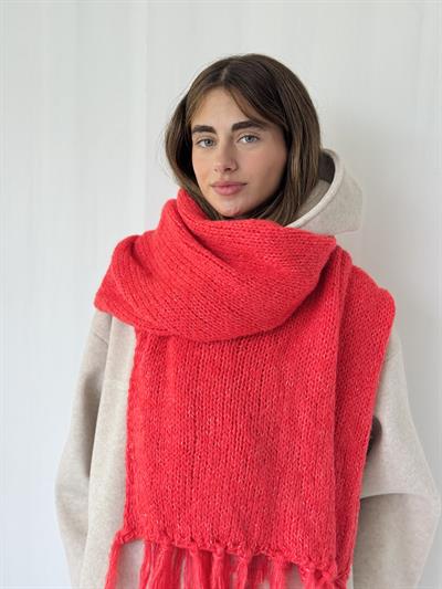 Retrobird Nar Çiçeği Rengi Büyük Boy Soft Örgü Atkı