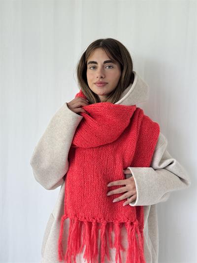 Retrobird Nar Çiçeği Rengi Büyük Boy Soft Örgü Atkı