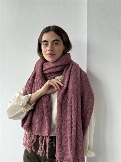 Retrobird Large Size Soft Bouclé Rose Pink Knitted Scarf