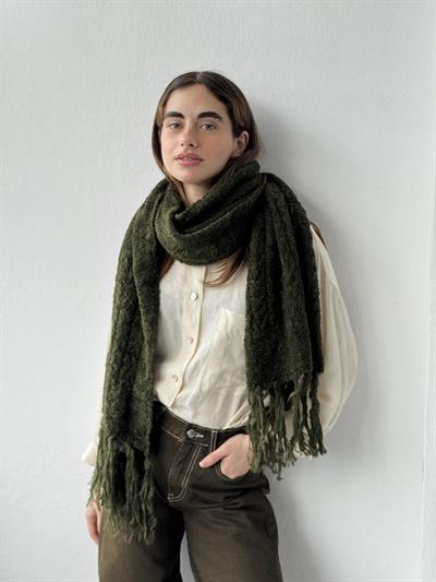 Retrobird Large Size Soft Bouclé Forest Green Knitted Scarf