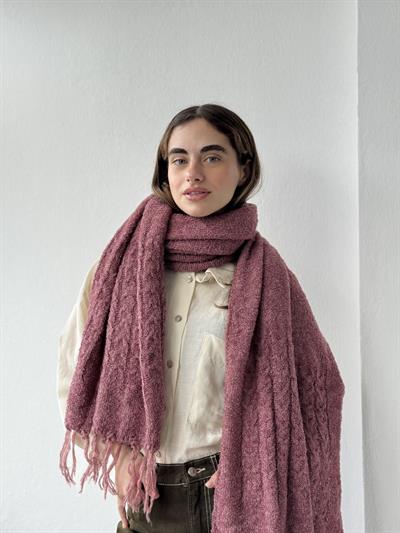 Retrobird Large Size Soft Bouclé Rose Pink Knitted Scarf