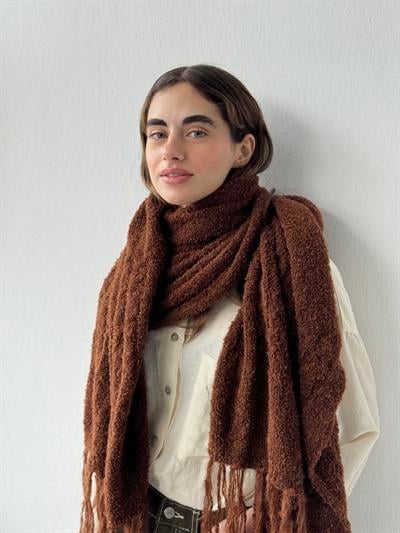 Retrobird Büyük Boy Soft Buklet Kahverengi Örgü Atkı