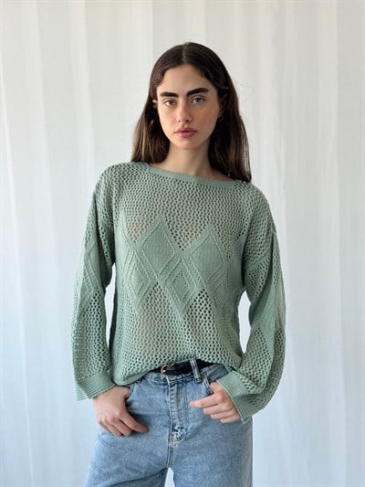 Retrobird Çağla Ajurlu Delikli Baharlık Triko