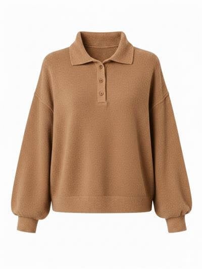 Retrobird Camel Polo Neck Basic Sweater