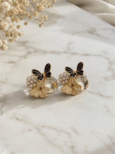 Retrobird Celeste Kelebek Detaylı Gold Renkli Vintage Style Tasarım Küpe