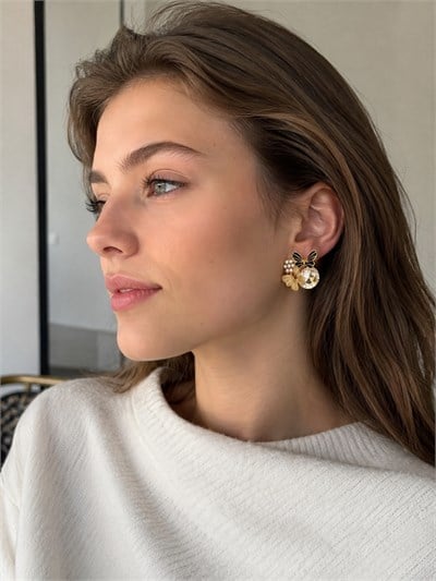 Retrobird Celeste Kelebek Detaylı Gold Renkli Vintage Style Tasarım Küpe