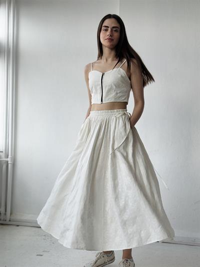 Retrobird Circle Kloş Maxi Boy Bej Renkli Etek