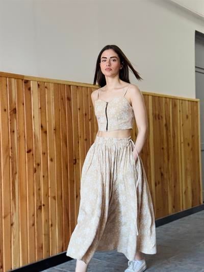 Retrobird Circle Kloş Maxi Boy Kum Renkli Etek