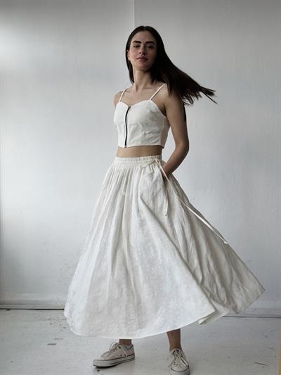 Retrobird Circle Kloş Maxi Boy Bej Renkli Etek