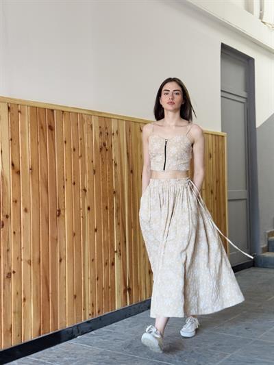 Retrobird Circle Kloş Maxi Boy Kum Renkli Etek